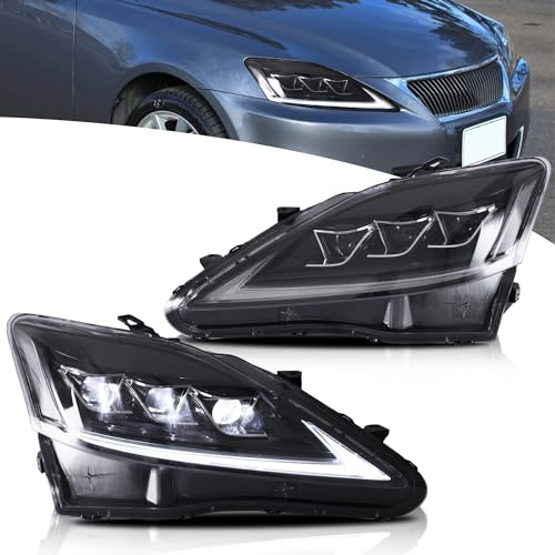 VLAND Scheinwerfer Kompatibel für Lexus IS250 IS350 IS220d Seden 2006-2012, IS F 2008-2014, Kein E-Prüfzeichen, 1 Satz (Klarer Reflektor)