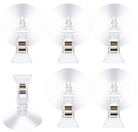 Amabro Confezione da 6 Ventose con Morsetto, Gancio Porta Clip a Ventosa, Ventose Trasparenti per Finestra Gancio Clip per Finestra, Vetro, Muro, Porta Biglietto Parcheggio, Gancio Ventosa, Acquario