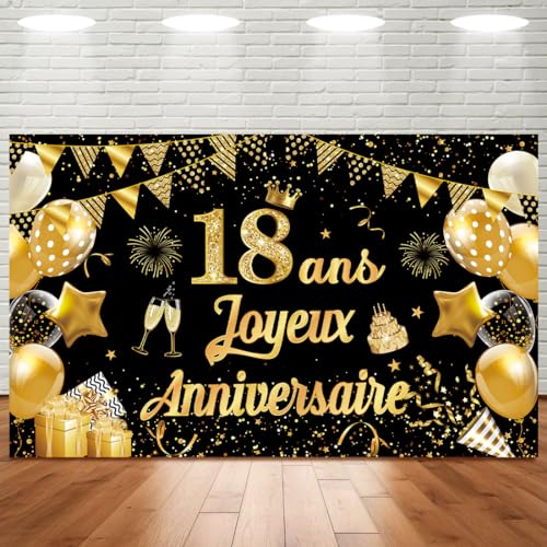 18 Jahre Geburtstag Banner Schwarz Gold