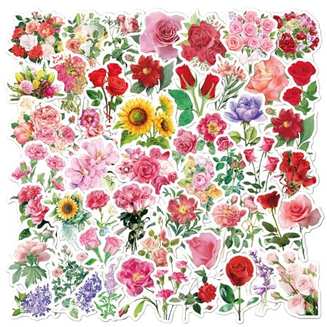 Aufkleber Blumen, 110 Stück Sticker Blumen Scrapbooking Wasserfeste Stickers Aufkleber Selbstklebend Farbenfroh DIY Dekopapier Klebeaufkleber für Albumhandwerk Fotoalbum