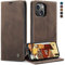 owlhold hülle iPhone 14 klapphülle Premium Lederhülle Weiches Vintage-Nubukleder Faltbare Ständer Schutzhülle Kartenfach Standfunktion stoßfest Handyhülle iPhone 14 -Kaffee