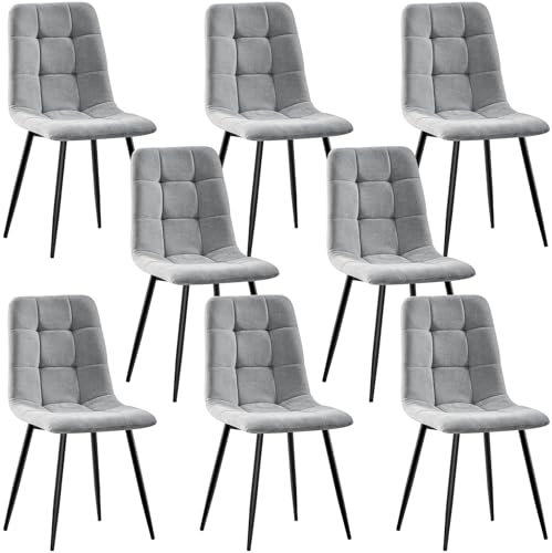 ANVOFONG Esszimmerstühle 8er Set,Küchenstuhl aus Leinenstoff,Polsterstühle mit Eisenfüßen,Stuhl Schlafzimmer,Wohnzimmer Stühle-grau