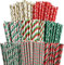 VITEVER 200 Weihnachts Papierstrohhalme, 8 Stile mit Weihnachtsbaum, Schneeflocken und gestreiften Motiven für Weihnachtsdekorationen und -geschenke