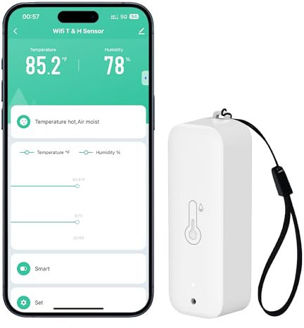 Comboss Sensore di temperatura e umidità wireless per interni ed esterni con allarme di notifica app remota, per serra, cantina vino (1 pezzo)