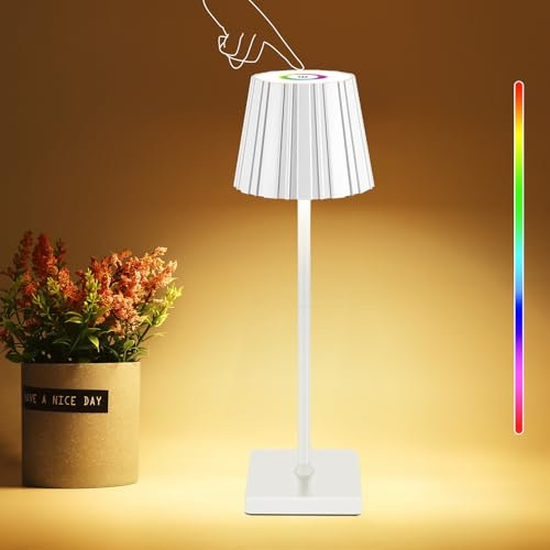 AOZBZ Tischlampe Kabellos, Dimmbar LED Akku Tischleuchte, Touch-Control 3 Dimmbare Helligkeit+RGB, Wiederaufladbare Tischlampe, IP54 Wasserdicht für Restaurant, Schlafzimmer, Camping, Bar