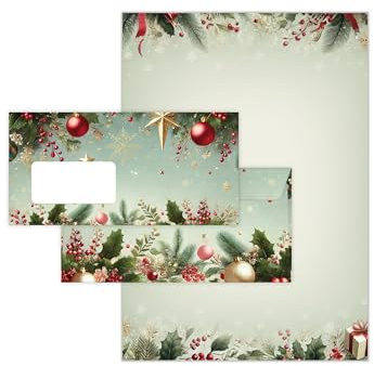 Briefpapier Weihnachten Weihnachtsbriefpapier mit Umschlag Umschlägen mit Fenster Weihnachtspapier A4 für Kunden (25 Blätter + 25 Umschläge)
