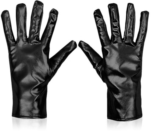 Kurze Schwarze Handschuhe Kostüm Lederhandschuhe, Cosplay Opera Party Handschuhe, für Damen und Herren Party Kostüm Handschuhe, Mottoparty, Halloween, Fasching Karneva,Handschuhe, Bühnenhandschuhe