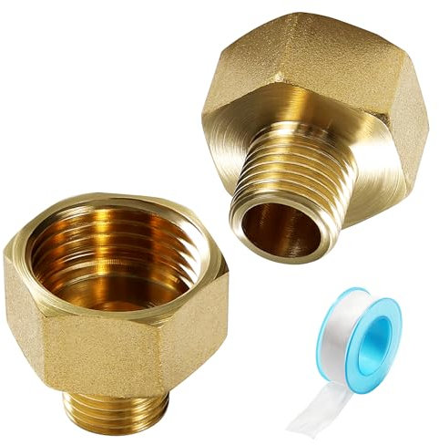 Lyeteung 2 Pièces G1/2 Femelle vers G1/4 Mâle Connecteur de Robinet en Laiton Réducteur, Tuyau D'eau en Laiton Hexagonal, Raccords en Laiton, avec Ruban de Plombier, pour Raccord de Tuyau