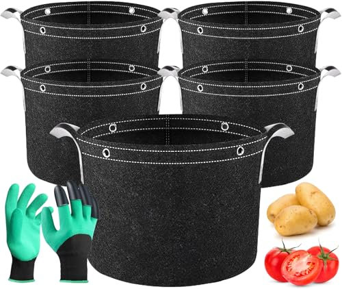 ZPQAODI 5 unidades de 30 l bolsas de plantas, macetas de tela resistentes, bolsas de crecimiento reutilizables, macetas gruesas de tela no tejida con asas y anillos multiusos, bolsa de plantación para