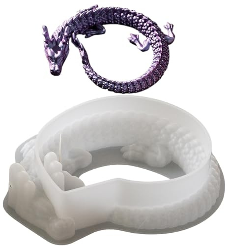 Qkbuza Tierharzmoulds, Drachenharzform – Geflügelter Drachen-Epoxidharzform, Epoxidharzform für Heimpartydekoration, Fondantkuchendekoration, Beton,