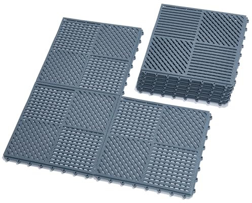 wiiiw Paquete de 9 azulejos de drenaje antideslizantes entrelazados, tapete de ducha al aire libre para piscina, baño, sótano, barco y área de mascotas, 12 x 12 pulgadas, color gris
