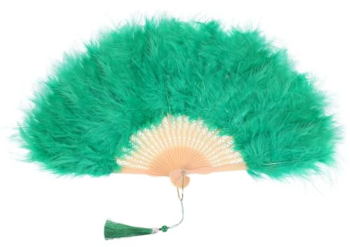 PATIKIL 1920s Vintage Marabou Feather Fan, Flapper Hand Fan Folding Handheld Fan for Costume Party Dancing Wedding Show Tea Decoration, Green