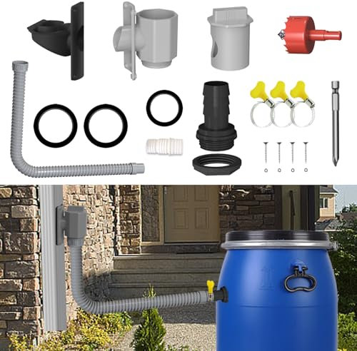 Regenwassersammler, 70-100mm Fallrohr Regensammler Speedy, Regendieb Wasserfangsystem mit 1m Schlauch, Regentonnen Anschluss Verbinder Set mit Montagezubehör für Dächer bis 100 m²