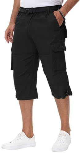 NANAMEEI Pantacourt Homme Cargo Short de Travail Bermuda Hommes Cargo Short Homme Court Bermuda Hommes Coton Noir L