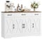 HOCSOK Aparador de 140 cm de ancho, armario de cocina con 2 estantes ajustables, armario buffet con 3 cajones, 4 puertas, cocina buffet para salón, cocina, pasillo, color blanco