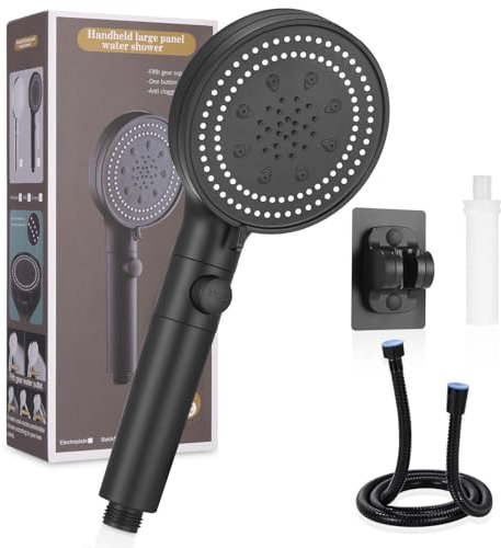 Pommeau de Douche Anti Calcaire, Pommeau de Douche Filtrant, Pommeau de Douche Haute Pression avec 1,5m Tuyau de Douche y Support, 6 Types de Pulvérisation, Douchette Douche Salle de Bain, Noir