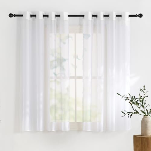 KGORGE Tende Corte per Finestre Piccole Tenda Bianca con Anelli per Soggiorno Moderne Decorazione Trasparenti Voile Curtains 2 Pezzi 140x160cm(LxA)