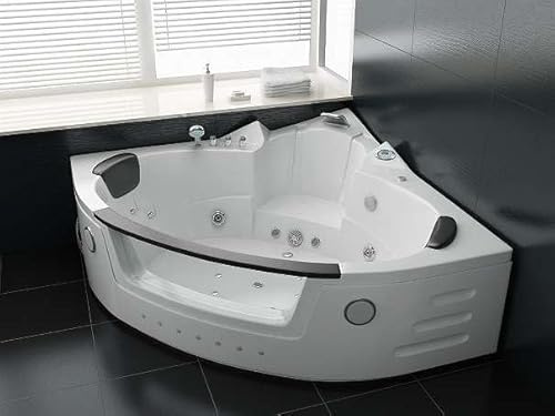 Whirlpool Milano 140 x 140 cm - Vasca idromassaggio interna per 2 persone, 14 idrojet e 8 airjet, luce a LED colorata, sistema audio Bluetooth, riscaldamento, disinfezione da ozono, acrilico sanitario