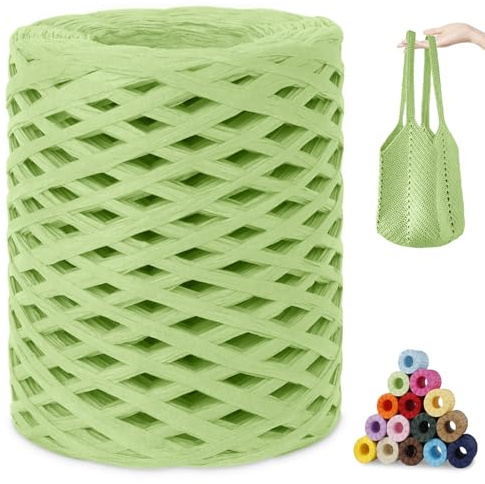 CAMAL Raffia Garn zum Häkeln, Papierdraht Bastband zum Basteln 3mm x 200m Raffia Bast Bunt Papiergarn zum Häkeln Von Taschen, Strandmütze, DIY Handarbeiten (Obst Grün)