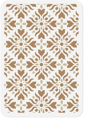 DOODLREAM Damask Floral Stencils for Painting, 29.7×21cm Square Damask Flower Reusable Stencil Drawing Templates with Brushes, DIY Craft Paint Templates for Wall Home Decor Wood Burning Floor Tile