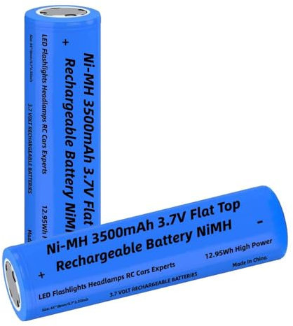 2 Pack Pile 3500mAh Ni-MH Rechargeables, 3.7V Flat Top NiMH Batterie, 3.7Volt Tête Plate Piles pour Lampe Frontale LED, Mini Ventilateurs, Phare, Sonnette, avec Boîte (Tête Plate)