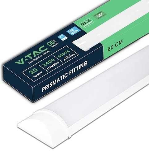 V-TAC Pantalla LED Luminaria 60 CM - 20W - Chip Samsung - Lámpara Rectangular 2050 Lumen IP20 para Pared, Garaje, Tienda - Tubo LED - Plafón LED Lineal - Luz Blanco Frío 6500K