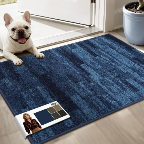 JSEI Non-Slip Door Mat, Dirt Trapper Washable Rug, 60 x 90cm Blue | Dirt Trapper, Non-Slip TPR Backing, Washable Entrance Rug, Low-Profile Door Mat