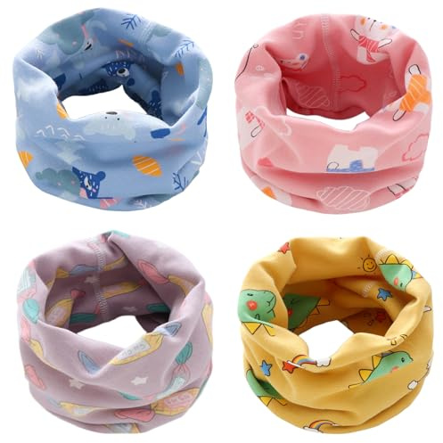 Yogopro 4 Piezas Bufandas de Lazo para Niños Bufanda de Lazo Bufanda para el Cuello Niños y Niñas de Tubo de Algodón Calentador de Cuello Bufandas Multifuncional para Invierno Primavera Otoño