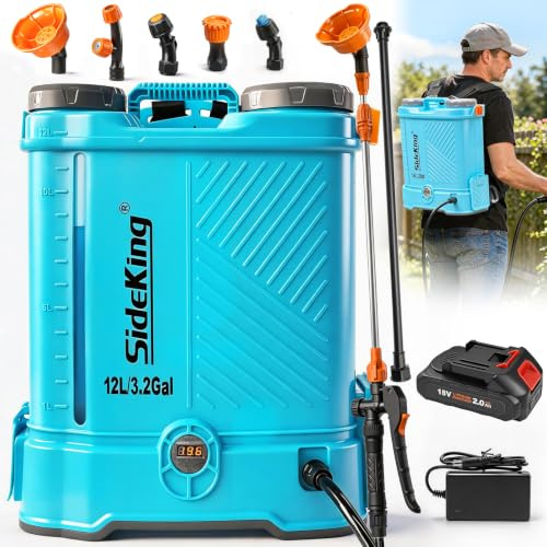 SideKing Pompa a Spalla a Batteria 12L, Pompa Irroratrice a Batteria Compatibile con Makita 18V, Lancia Telescopica, 5 Ugelli, Pompa per Diserbante a 5.5 Bar per Giardino, Prato, Orto