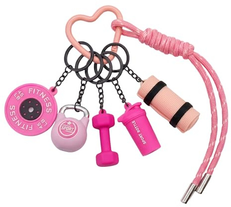 Wailike Fitness Schlüsselanhänger Damen Herren - Motivierender Sport Anhänger mit Hantel, Kettlebell & Yoga-Matte - Kraftsport Zubehör für Gym Bag, Rucksack & Sporttasche