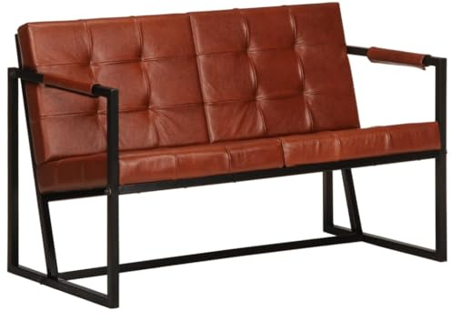 Fangmaliuyun Zweisitzer Sofa aus echtem Ziegenleder im warmen Braun, 115 x 61 x 75 cm, Robustes Stahlgestell, Vintage Schlafcouch für kleine Wohnzimmer, Jugendzimmer und Küche