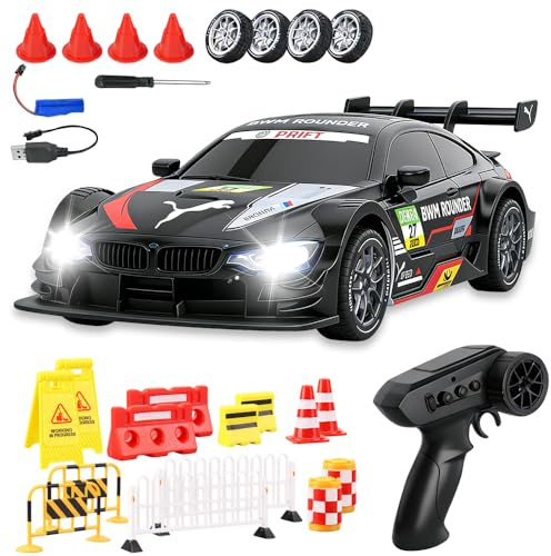 XPJBKC RC Drift Car, 1:24 Mini RC Drift Car, Ferngesteuertes Auto 4WD mit Beleuchtung, 2,4 GHz Rennauto Ferngesteuert, mini Drift Auto mit Hindernismodell, für Kinder, 20KM/H