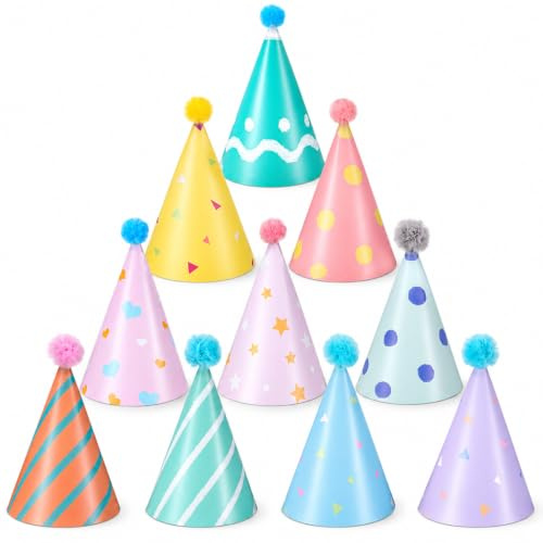 Apausvcm 10 stycken festhattar, minifesthattar för gosedjur, små festhattar, gosedjur, färgglada festkonhattar, färgglada pappershattar med pompoms, festhatt, födelsedagsset för födelsedagsfester