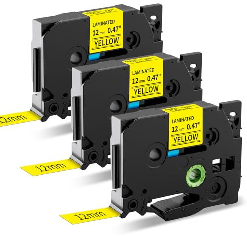 MarkField kompatible Schriftband als Ersatz für Brother P-touch TZe-631 gelb 12mm x 8m 0.47 für PT-1010 PT-1080 PT-h75 PT-h101c PT-H100LB/R, H105, E100/VP, D200/BW/VP, D210/VP, laminiert