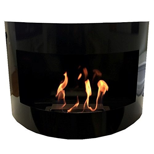 Ethanolkamin Gelkamin Kaminofen Wandkamin Modell MONACO Curved Hochglanz + gratis 24 Dekosteine (Schwarz)