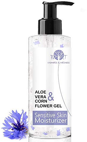 Gel Hidratante de Aloe Vera Puro 99% y Aciano | Para Piel Sensible, Contorno de Ojos, Cara y Cuerpo | Calmante Post Depilación y Afeitado | Refrescante Post Solar, 200 ml.