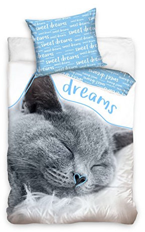 Elana 2-TLG Jugend Bettwäsche Katze Dreams Träume 140x200 cm + 70x80 cm 100% Baumwolle