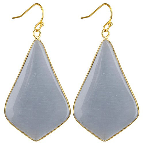mookaitedecor Gray Cat's Eye Crystal Dangle Hook Earrings for Women,Stone Drop Earrings Gold Plated