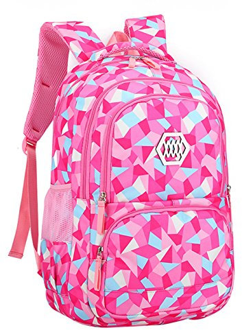 SellerFun Girl Geometric Printed Primary Junior High University School Bag Bookbag Backpack (35L, 2# Rose)