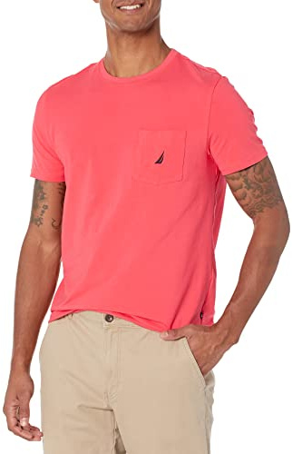 Nautica Men's Solid Crew Neck Short Sleeve Pocket T-Shirt, Melon Berry, X-Large