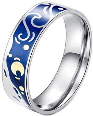 PAURO Couples Herren Ring Edelstahl Van Gogh's Himmel Romantisch Versprechen Band Größe 62