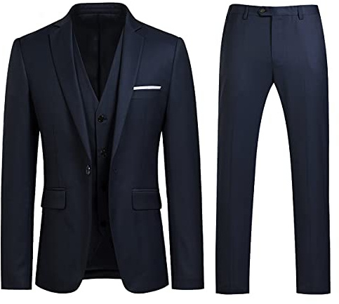 Sliktaa Men Three Piece Tuxedo Suit One Button Wedding Formal Set,Navy,3XL
