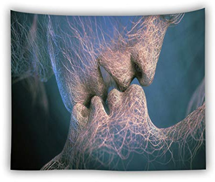 Naturer Wandteppich Psychedelic Abstrakte Malerei Gedruckt Hausdekor Tuch Wandtuch Kuss Wandbehang Blau 150X130cm