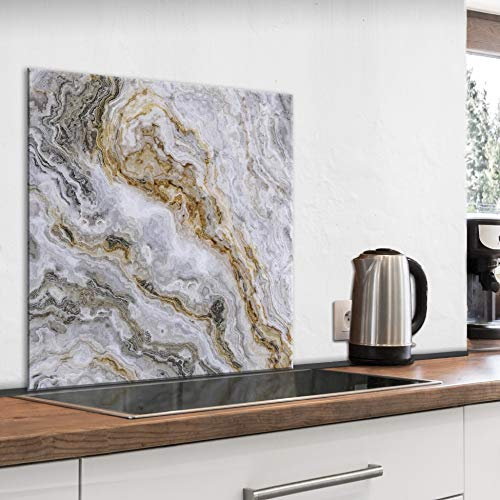 murando Glass Splashback for Kitchen Backsplash Cooker Protector Tempered Glass Decorative Wall Art Panel Heat Resistant Graphic 60x60 cm / 24x24 Marble Stone look f-B-0281-aq-a