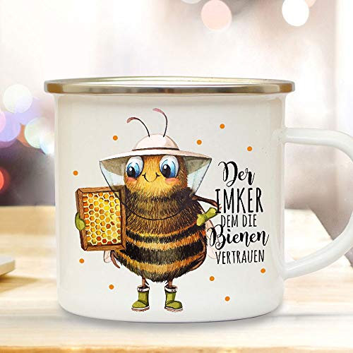 ilka parey wandtattoo-welt Emaille Becher Camping Tasse Biene Bienchen Spruch Der Imker dem die Bienen vertrauen Kaffeetasse Geschenk Kaffeebecher eb504