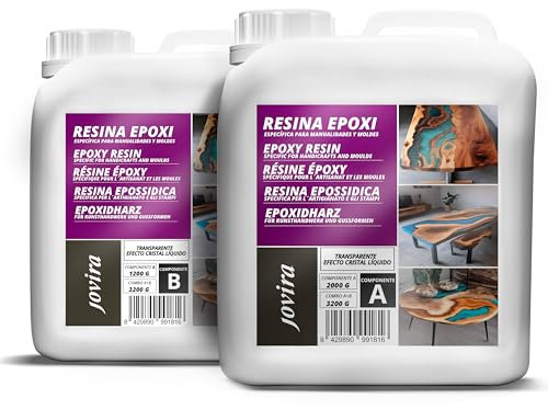 JOVIRA PINTURAS Resina epossidica trasparente 3,2 KG | Per artigianato, opere d'arte, legno, tavoli creativi in legno, gioielli artistici, artigianato creativo, fai da te. (3,2 Chilogrammi)