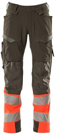 Mascot 19179-511-18222 Accelerate Safe Ultimate Stretch Wasserabweisend Zweifarbig Prowash für Industriewäsche Geeignet Hose mit Knietaschen, Dunkelanthrazit/Hi-Vis Rot, 82C52 Größe