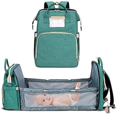 RONGJJ Tragbare Wickeltasche, Multifunktionale wasserdichte Tasche-Wickelwindelrucksack, Babybett Reisebett Babyschlaf Baby Nest Korb Windeln Organizer, Green