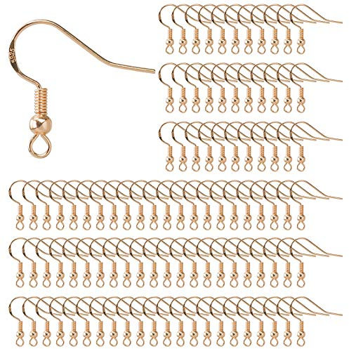 Ohrring Haken 925 Sterling Silber Ohrhaken mit Kugel Spule für DIY Ohrhänger Schmuckherstellung Ohring Zubehör 100 Stück KC Vergoldetes Gold
