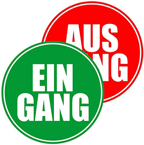 Eingang Ausgang Aufkleber Set 9cm rund | Tür Sticker selbstklebend rot grün | UV- & wetterfest | Beschilderung für Eingangstür Ausgangstür Büro Firma Geschäft öffentliche Einrichtungen
